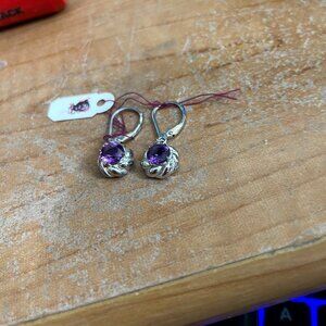 SILVER TONE AMETHYST PIERCED EARRINGS NEW NEVER USED MINT CONDITION